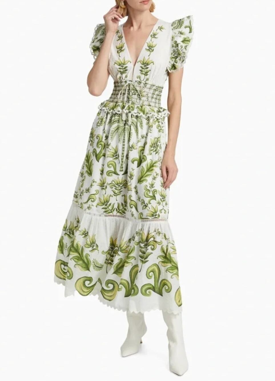 Farm Rio Dress Small Milani Flutter Sleeve Maxi White Floral Summer Boho Elegant - Picture 1 of 16